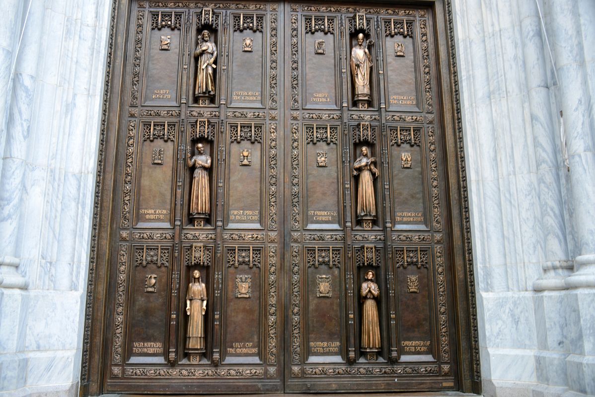 New York City Rockefeller Center 07A St Patricks Cathedral Door With Patron Saints Patrick And Joseph
